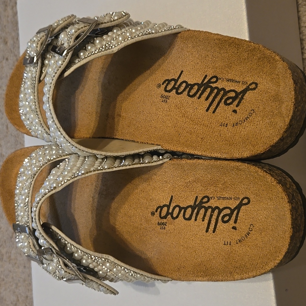 Jellypop Cream Pearl Buckle Sandals - Picture 4 of 6